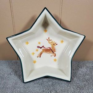 Hartstone Pottery 1991 USA Up On the Rooftop Noble Excellence Reindeer Dish Star